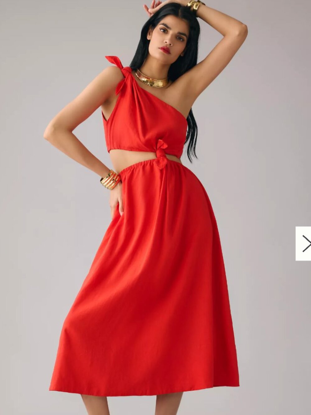 Farm Rio Red One Shoulder Cutout Midi Dress Linen Blend NWT Small